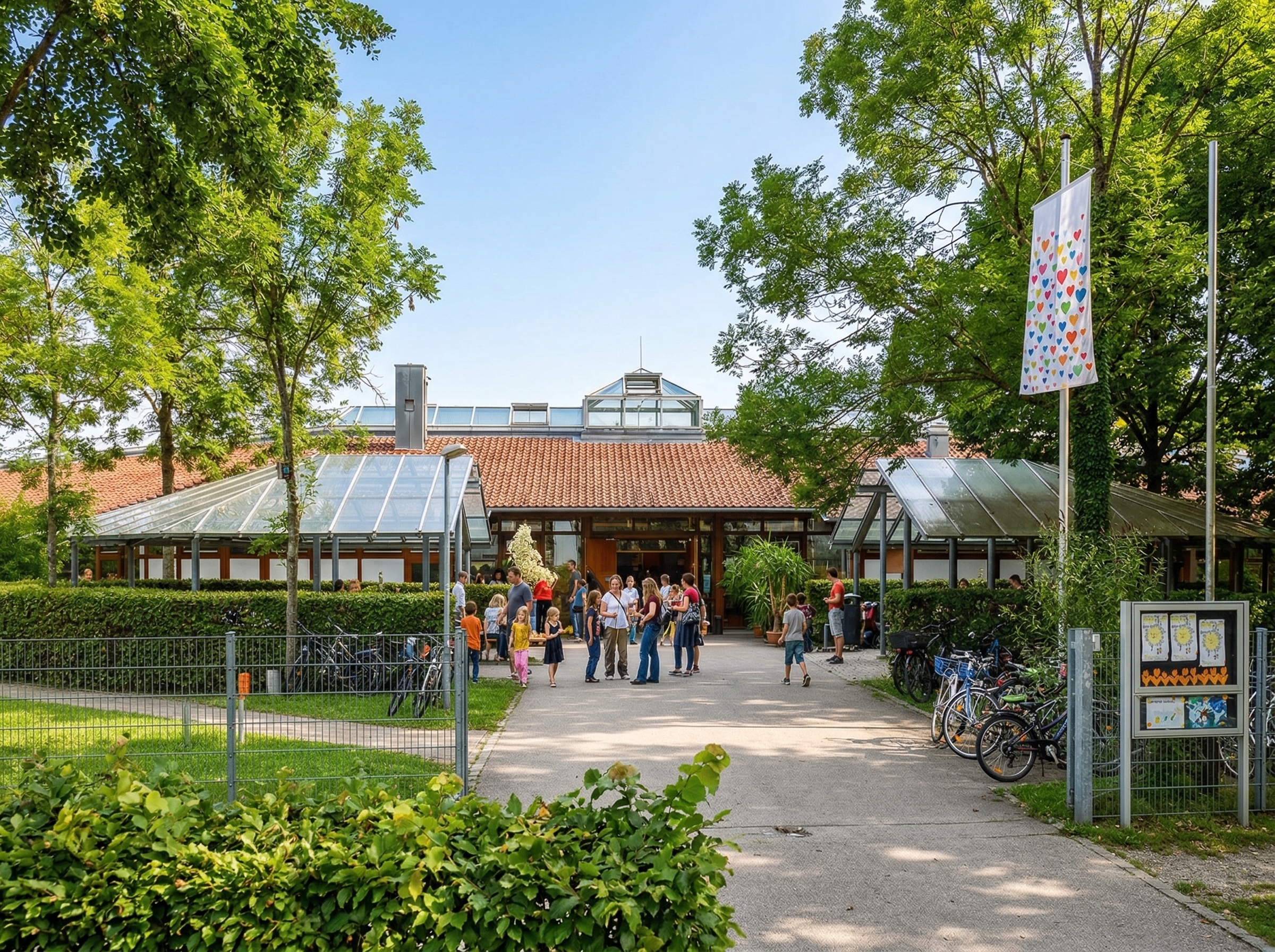 Schulgebäude und Pausenhof der Mühlmattenschule